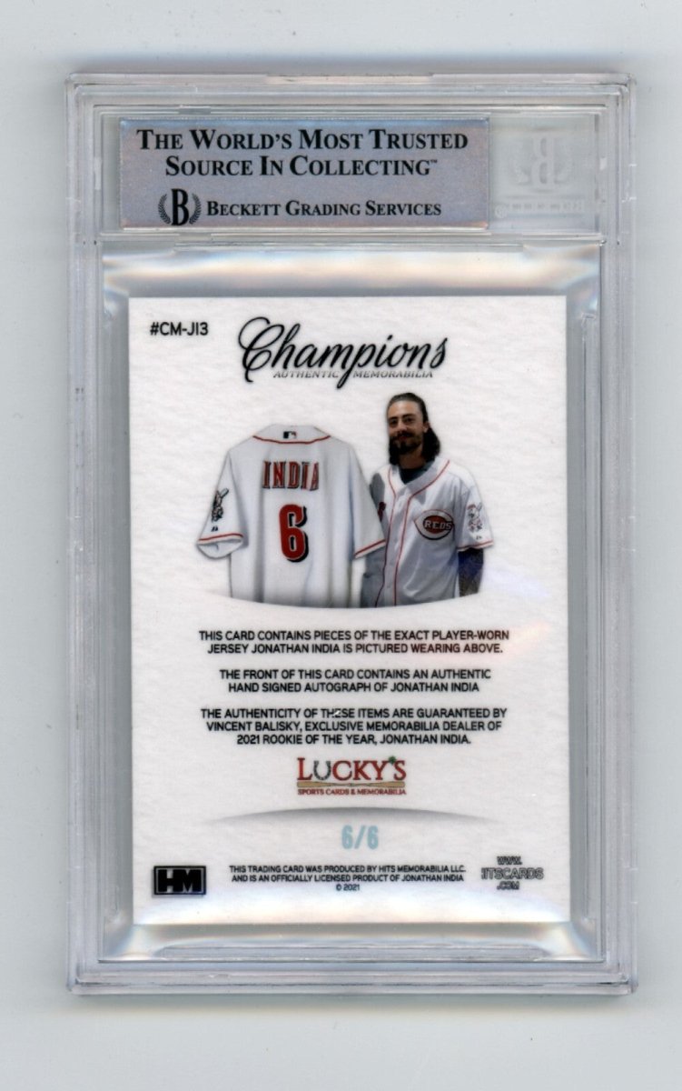 Jonathan India 2021 Hits Memorabilia Champions Ice Patch Dual Auto RC #6/6 BGS
