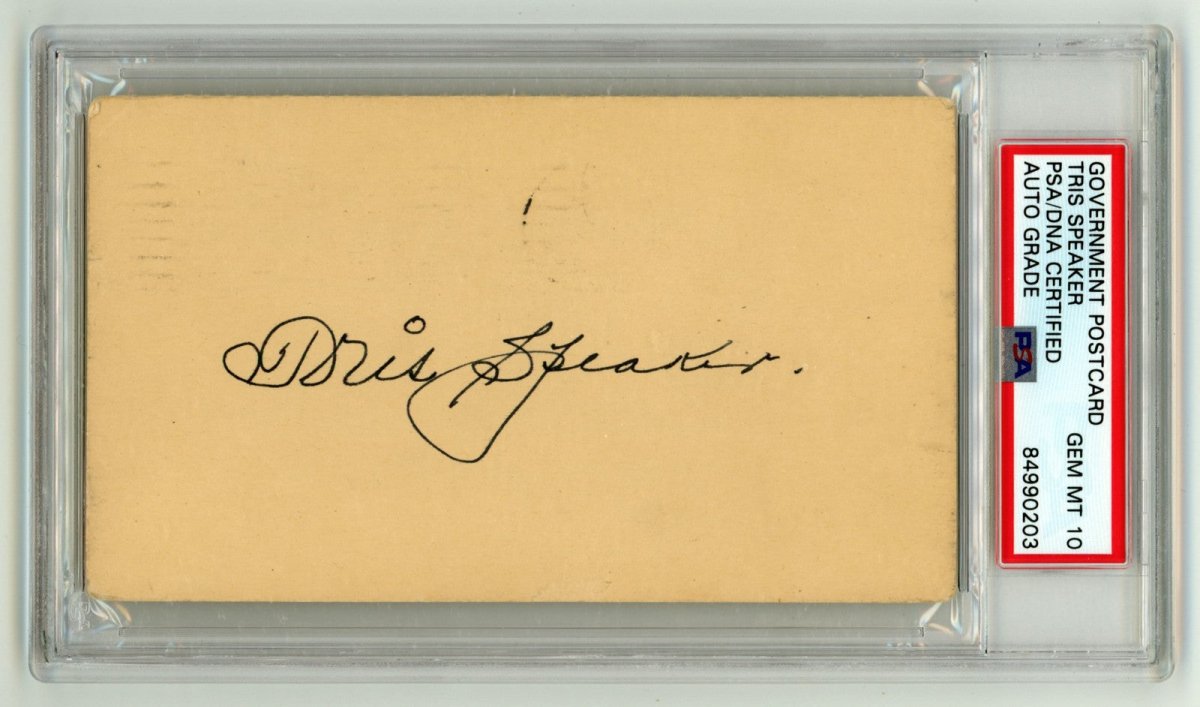 Tris Speaker Signed Slabbed Government Postcard 1948 PSA DNA 10 GEM MINT HOF