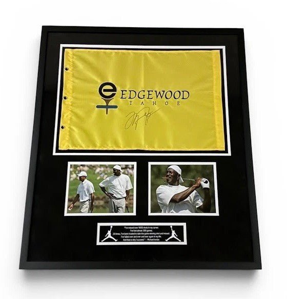 Michael Jordan Signed & Custom Framed Edgewood Tahoe Golf Pin Flag PSA LOA