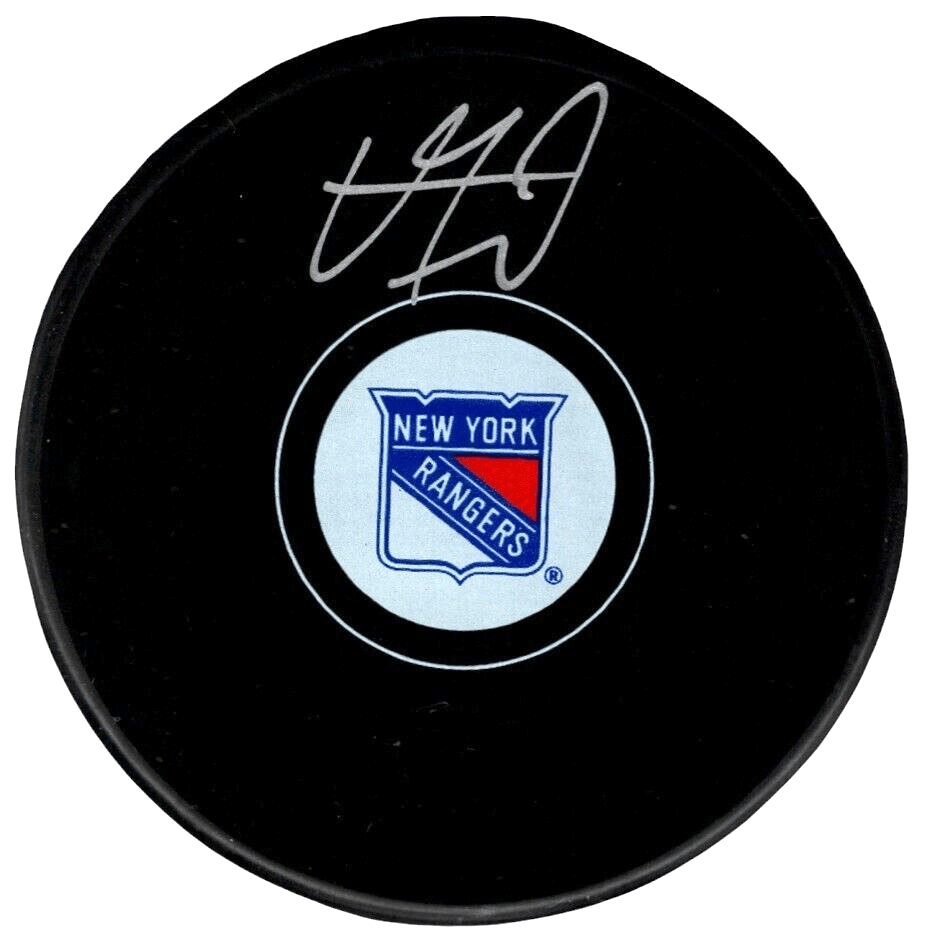 Vincent Trocheck Signed New York Rangers Logo Puck Beckett Witness BAS COA
