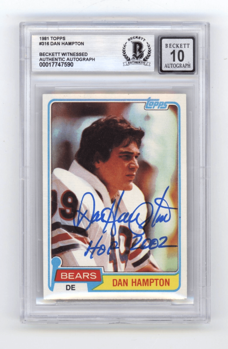 Dan Hampton 1981 Topps #316 RC Signed w/HOF 2002 Beckett BGS 10 Auto Bears