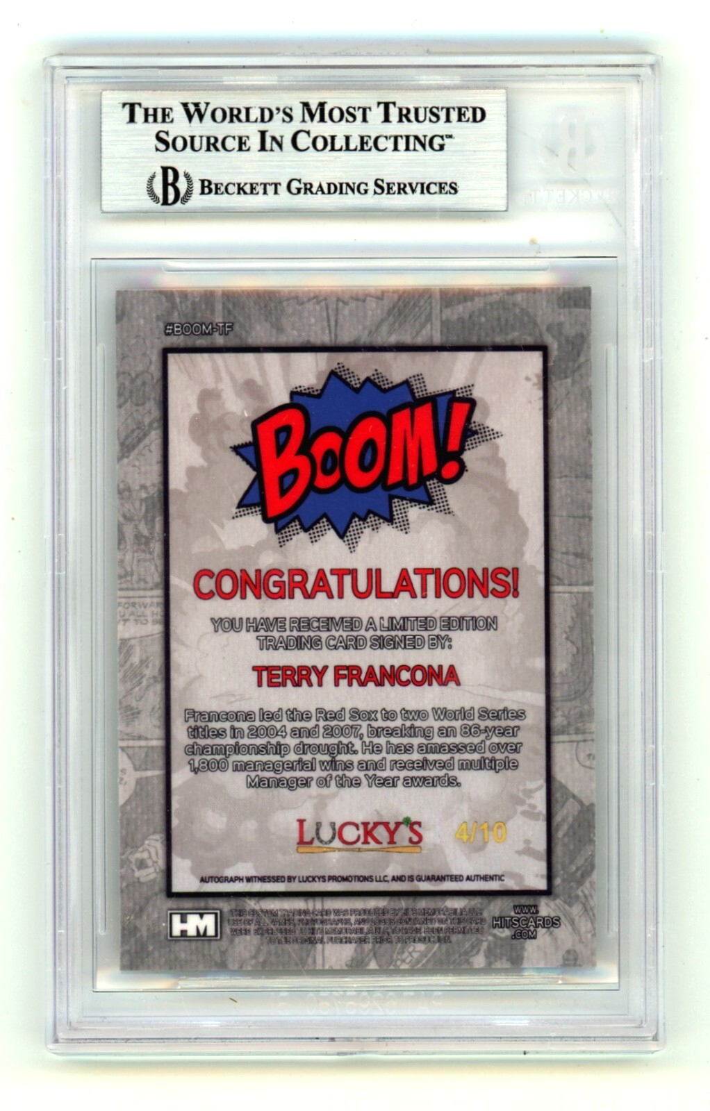 Terry Francona 2024 Hits Memorabilia BOOM Gold /10 Signed BGS BAS Auto Red Sox