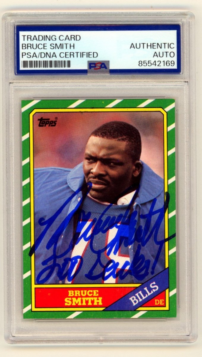 Bruce Smith 1986 Topps #389 Signed Rookie RC w/ 200 Sacks Ins PSA Authentic Auto