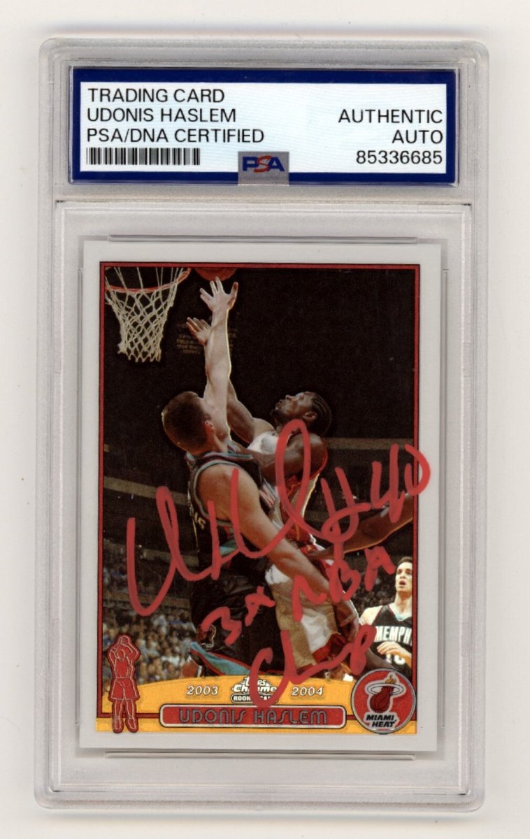 Udonis Haslem 2003-04 Topps Chrome 164 Refractor Signed w/ 3 NBA Champ PSA Auto