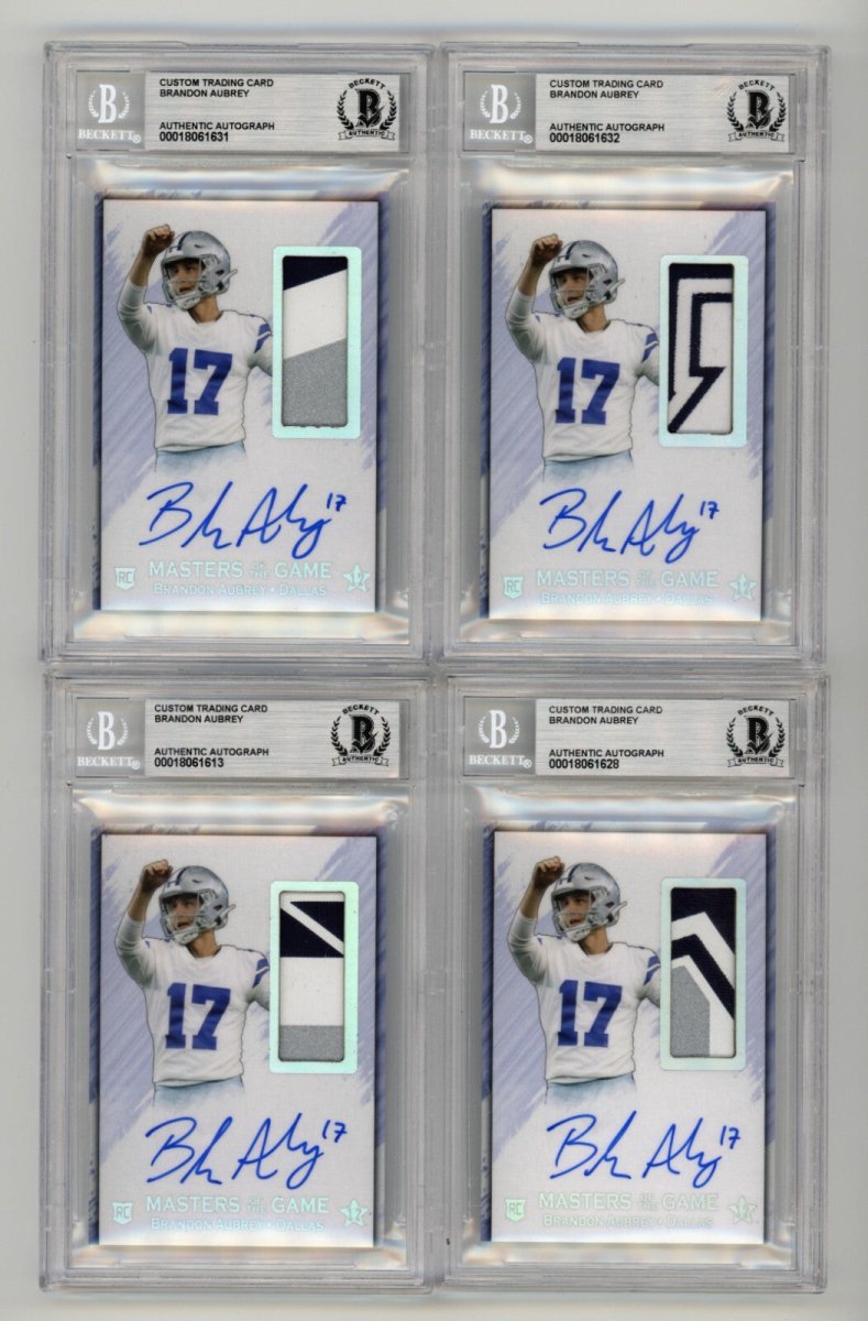 Brandon Aubrey 2023 Hits Memorabilia Silver V RPA Patch Auto RC /17 BGS BAS