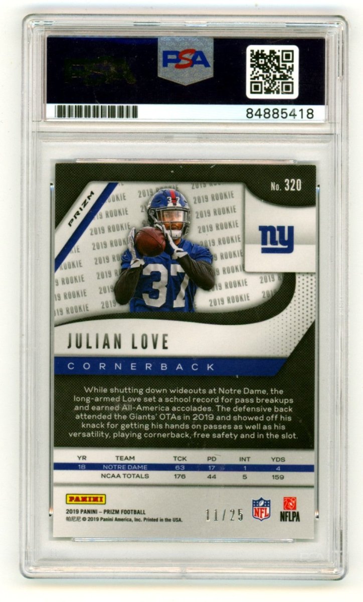 Julian Love 2019 Panini Prizm 320 Camo Prizm Full Name Signed Auto RC /25 PSA 10