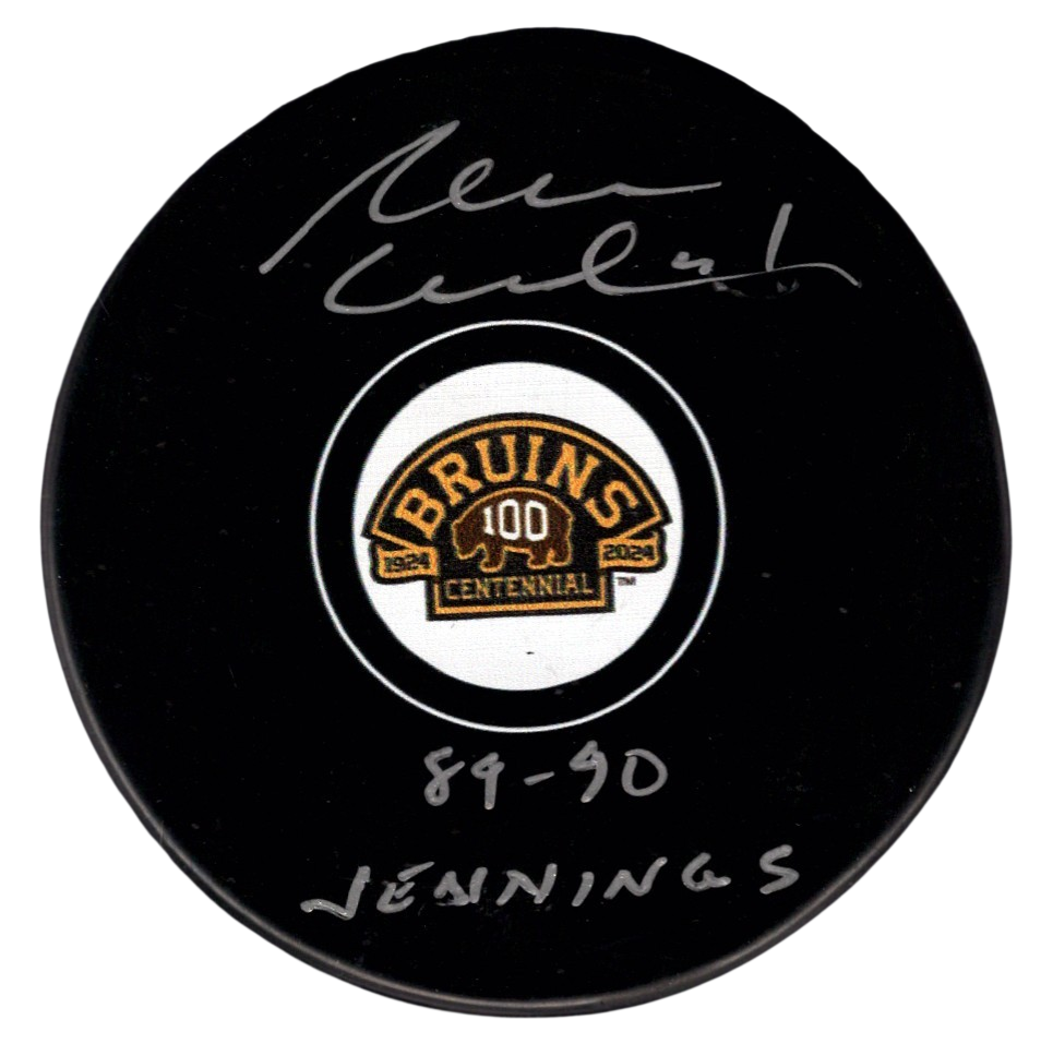 Rejean Lemelin Signed Bruins 100th Centennial Puck w/ 89-90 Jennings JSA W COA