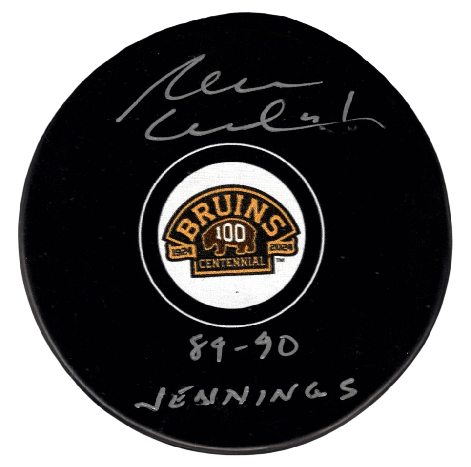 Rejean Lemelin Signed Bruins 100th Centennial Puck w/ 89-90 Jennings JSA W COA