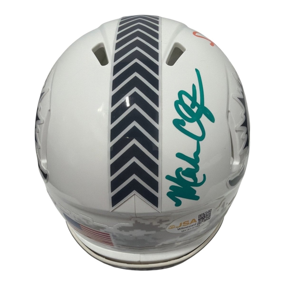 Mark Clayton &amp; Mark Duper Dual Signed Dolphins Salute Mini Helmet JSA Wit COA