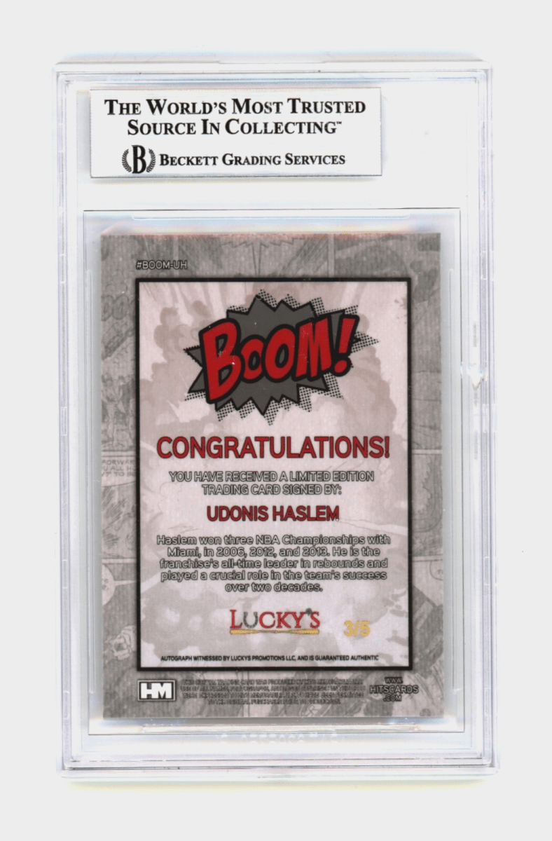 Udonis Haslem 2024 Hits Memorabilia BOOM Red /5 Signed BGS BAS Auto Miami Heat
