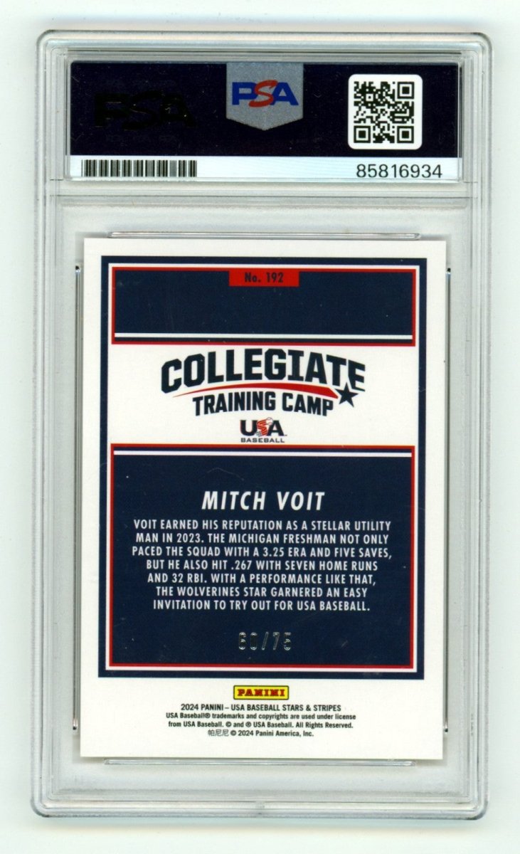 Mitch Voit 2024 Panini USA Stars & Stripes #192 Orange Signed RC /75 PSA 10 Auto
