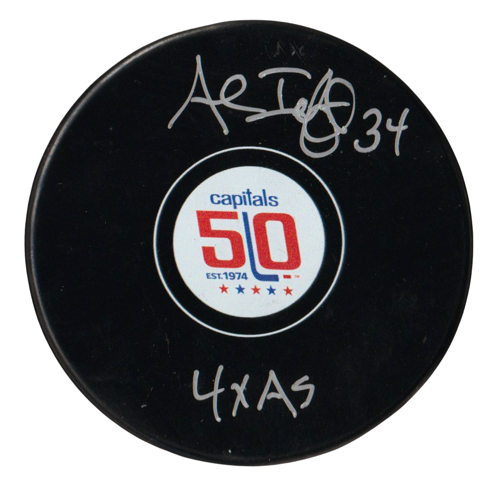 Al Iafrate Signed Capitals 50th Anniversary Puck w 4x AS Beckett Witness BAS COA