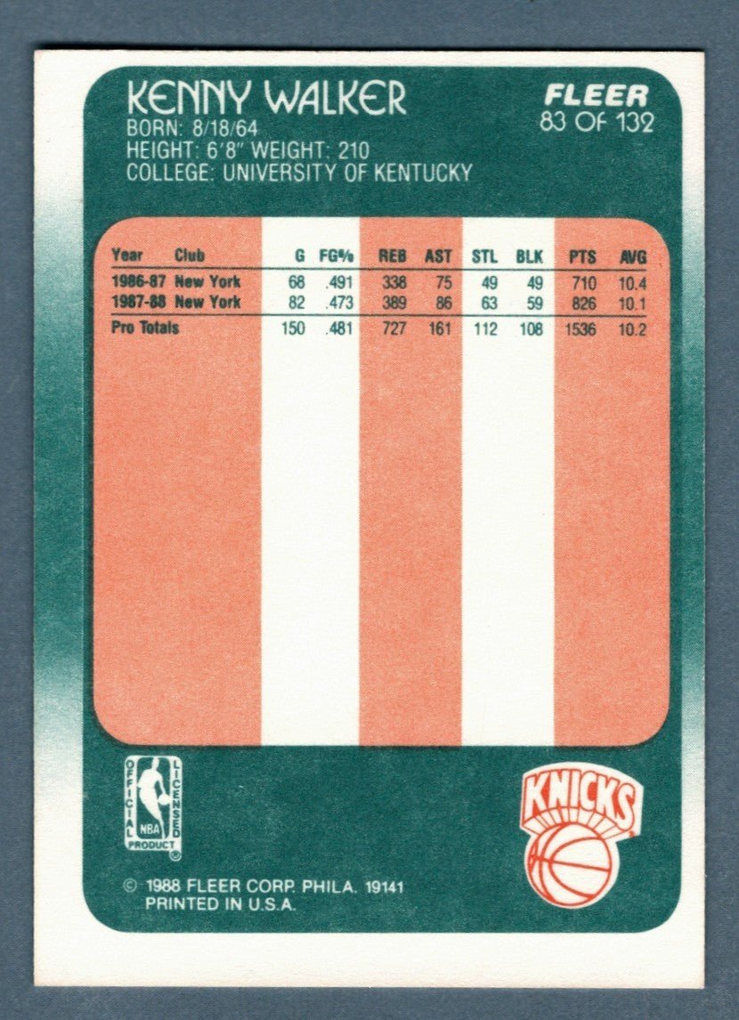 Kenny "Sky" Walker Signed 1988-89 Fleer #83 Rookie RC New York Knicks