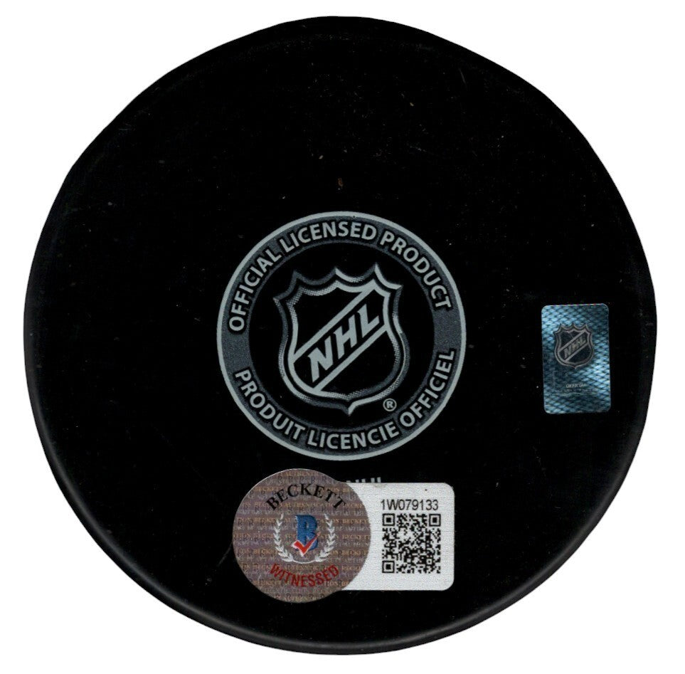 Kevin Stevens Signed Penguins Puck w/ 91-92 Cup 2x 50 Goal Beckett Wit BAS COA