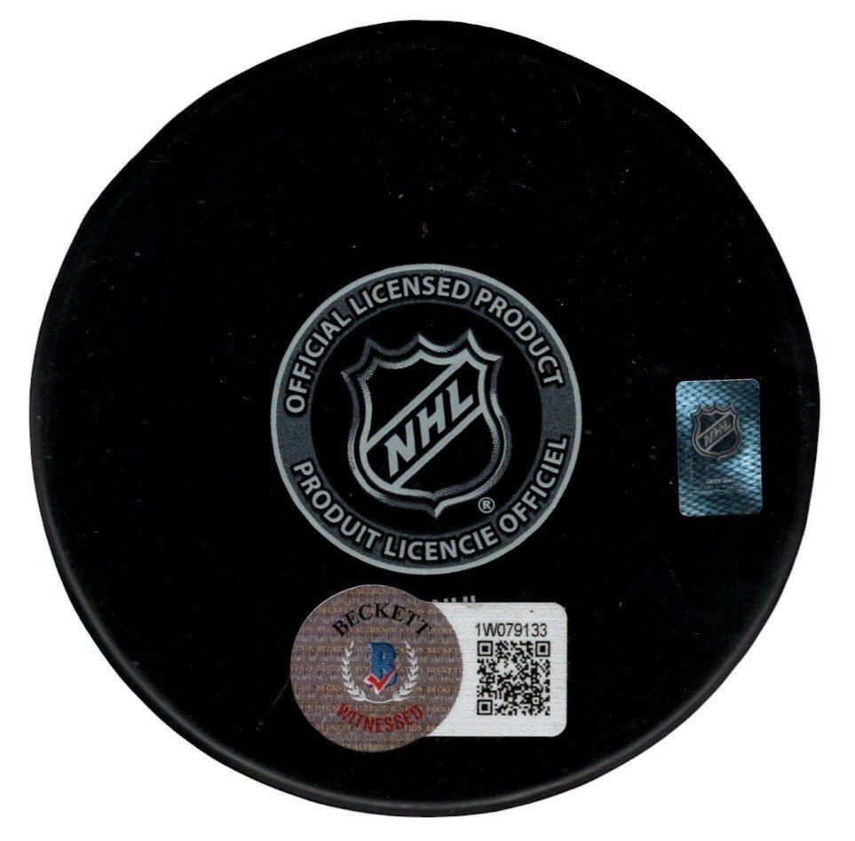 Kevin Stevens Signed Penguins Puck w/ 91-92 Cup 2x 50 Goal Beckett Wit BAS COA