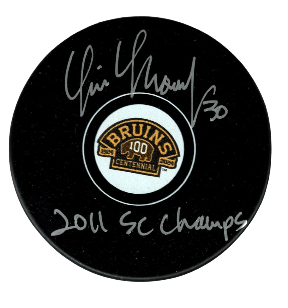 Tim Thomas Signed Auto Bruins 100th Anniversary Puck w 2011 SC Beckett W BAS COA