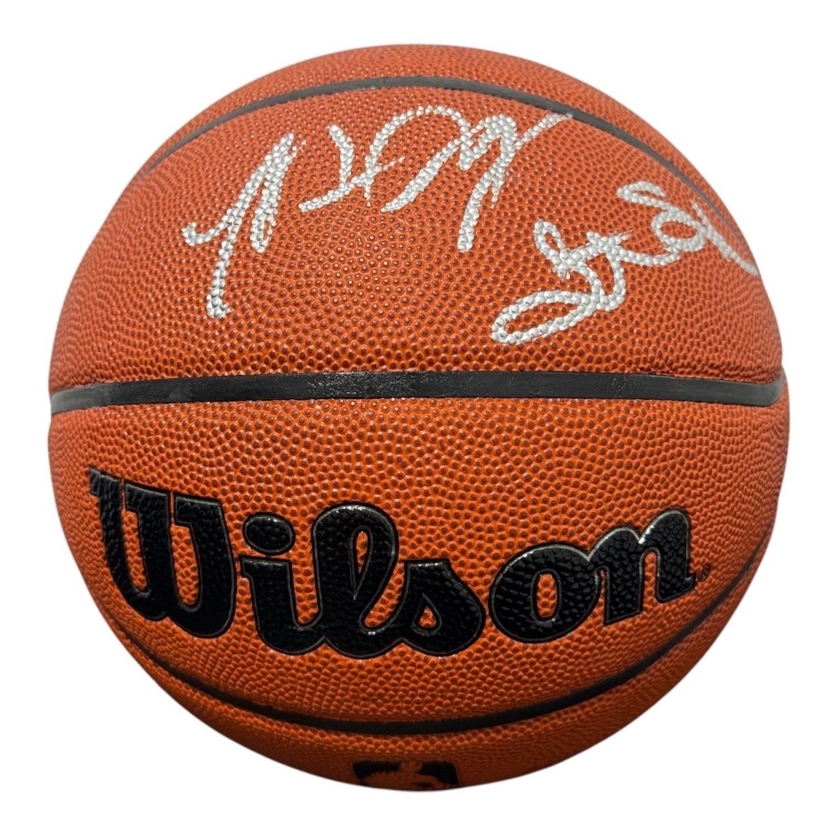 Marcus Camby Latrell Sprewell Larry Johnson Signed Wilson Basketball JSA W COA