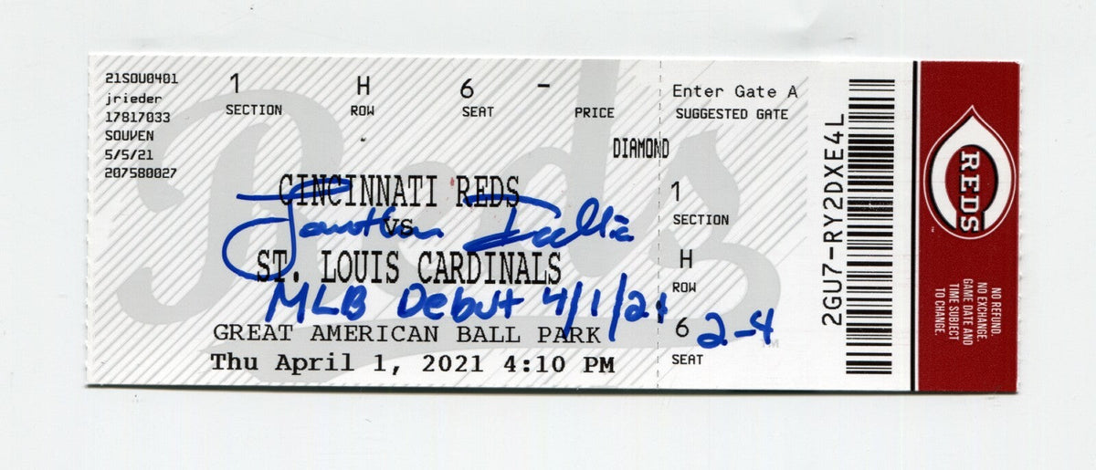 Jonathan India Signed Auto MLB Debut Ticket 4/1/2021 JSA W COA &amp; Exclusive HOLO