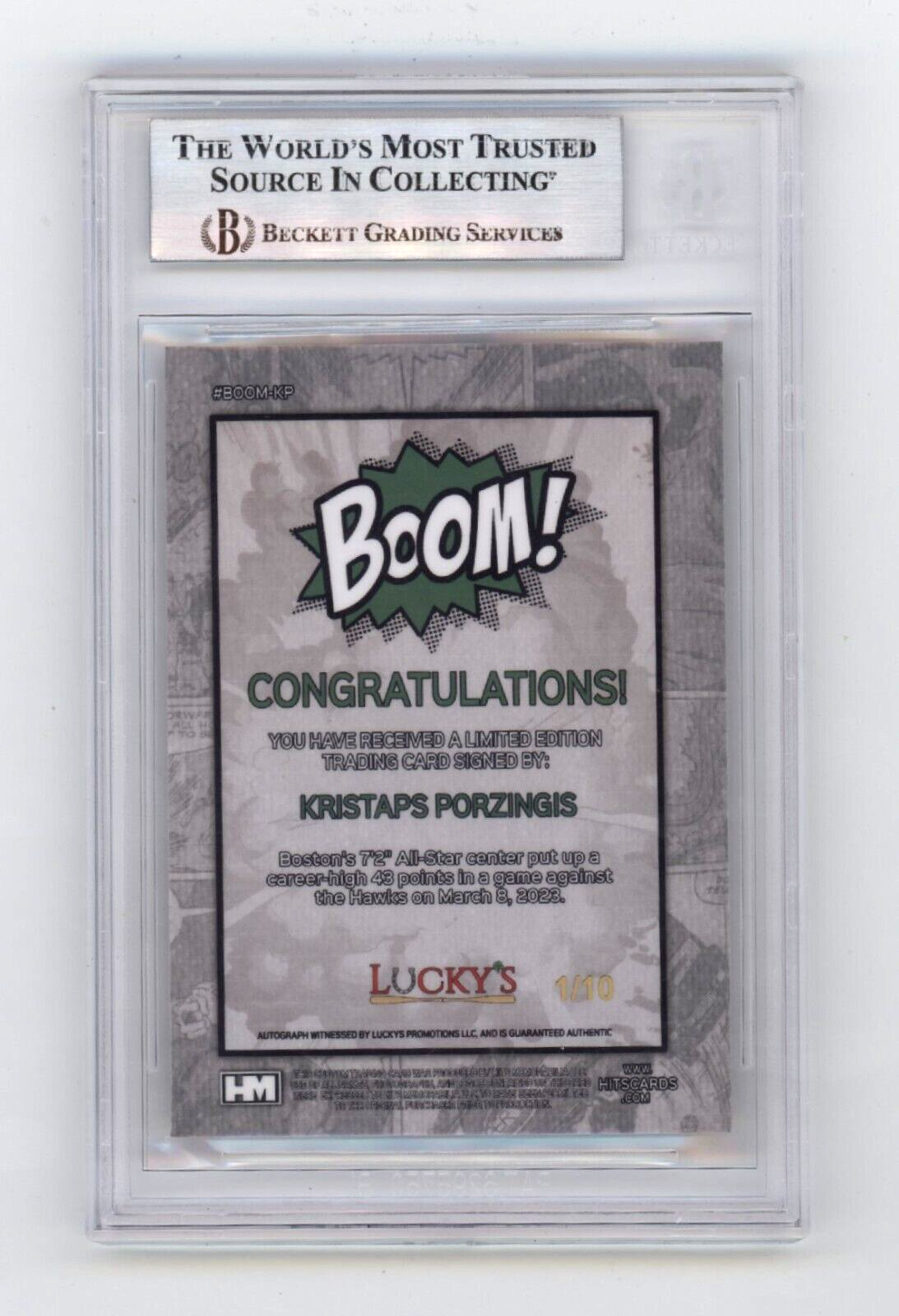 Kristaps Porzingis 2024 Hits Memorabilia BOOM Gold #/10 Signed BGS BAS Auto
