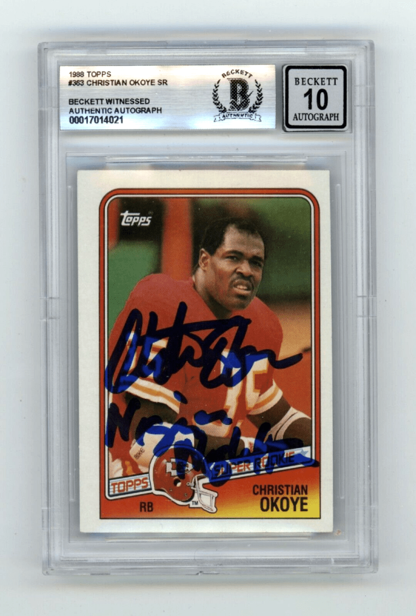 Christian Okoye 1988 Topps #363 RC Nigerian Nightmare Insc. Signed BGS 10 Auto
