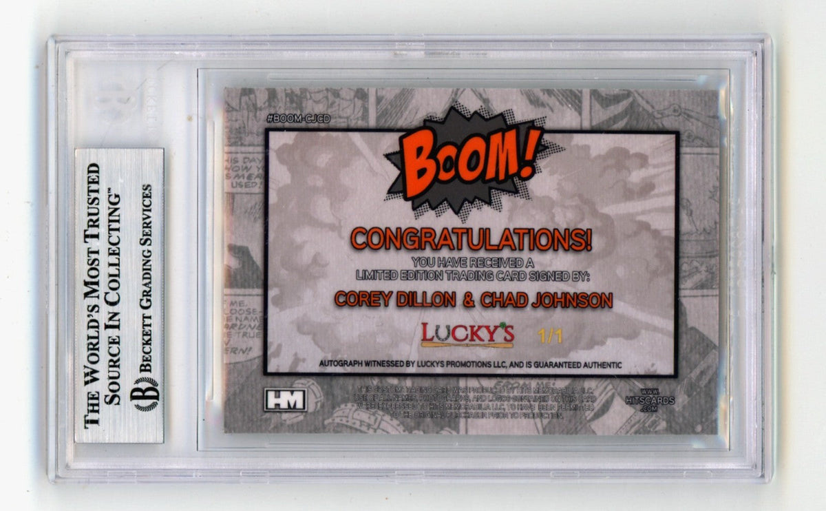 Corey Dillon &amp; Chad Johnson 2024 Hits Memorabilia BOOM Super 1/1 Signed BGS Auto