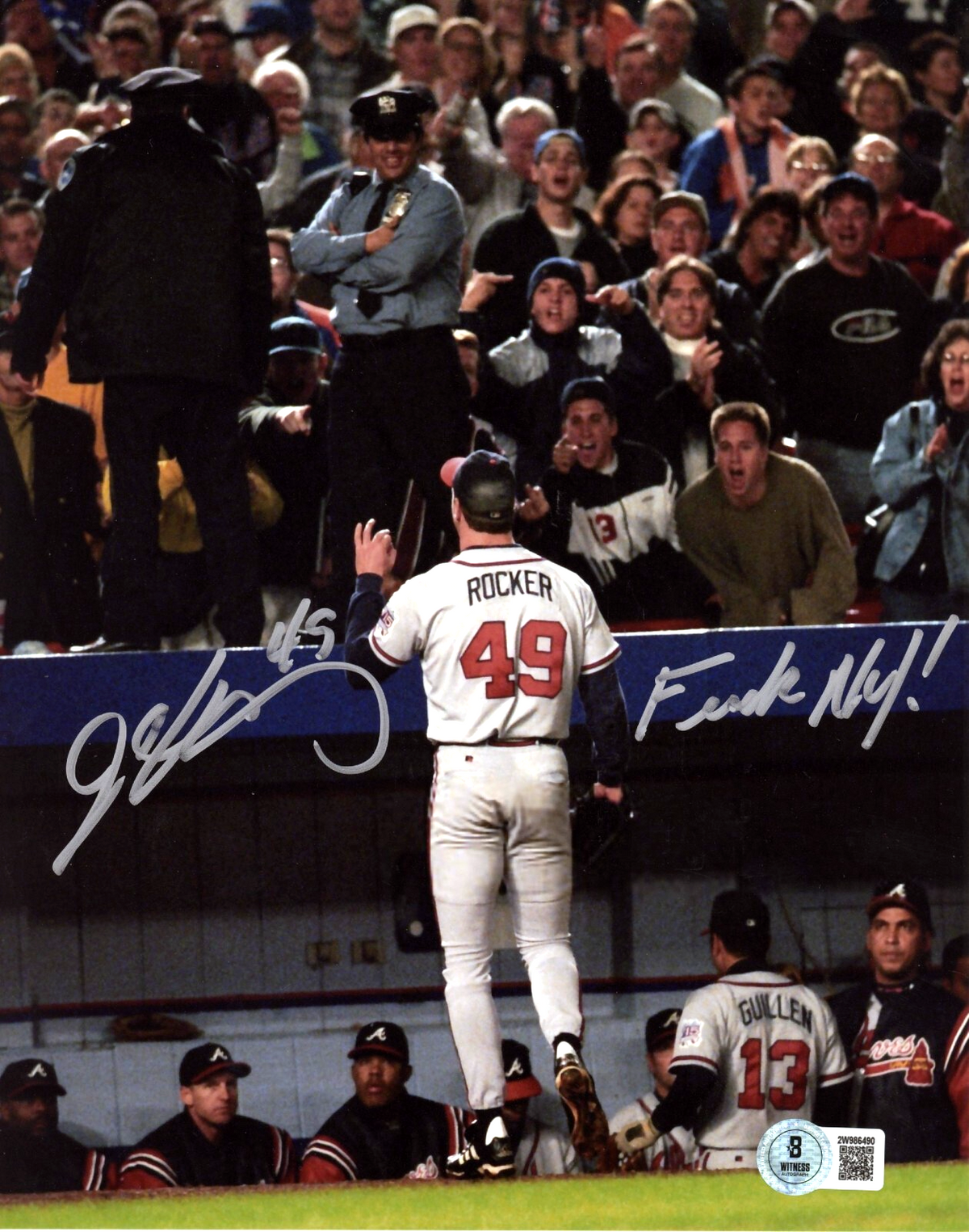 John Rocker Signed Atlanta Braves 8x10 Photo w/ F**K NY Beckett Wit BAS COA #1
