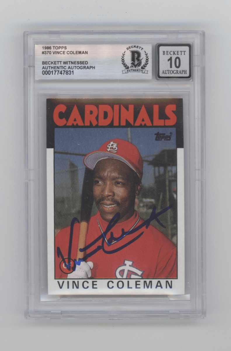 Vince Coleman 1986 Topps #370 RC Signed Beckett BGS 10 Auto St. Louis Cardinals
