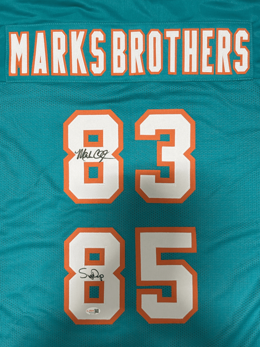 Mark Clayton &amp; Mark Duper Signed Marks Brothers Dolphins Custom Jersey JSA W COA