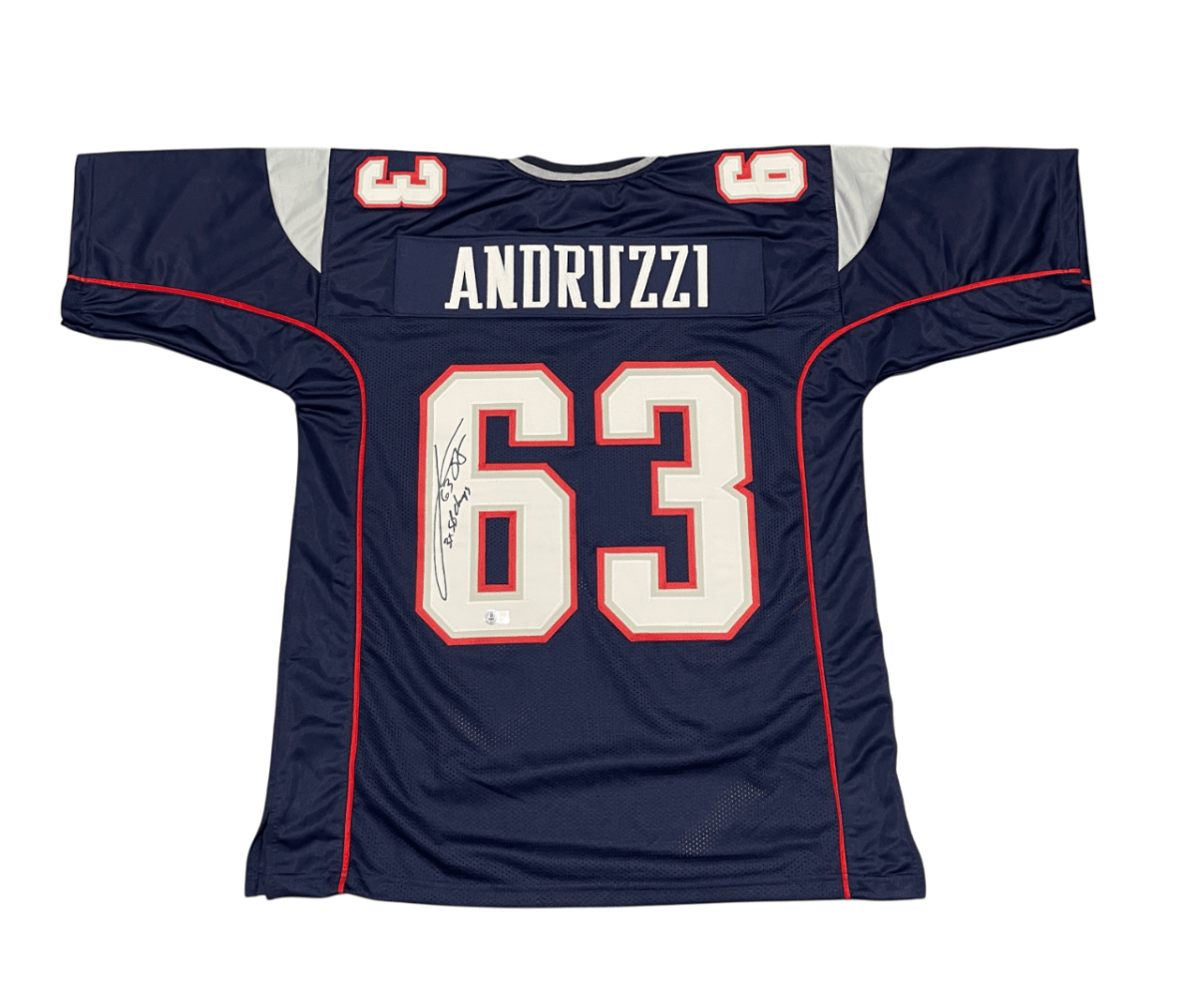Joe Andruzzi Signed Patriots Custom Jersey w/ 3 SB Champ Beckett Witness BAS COA