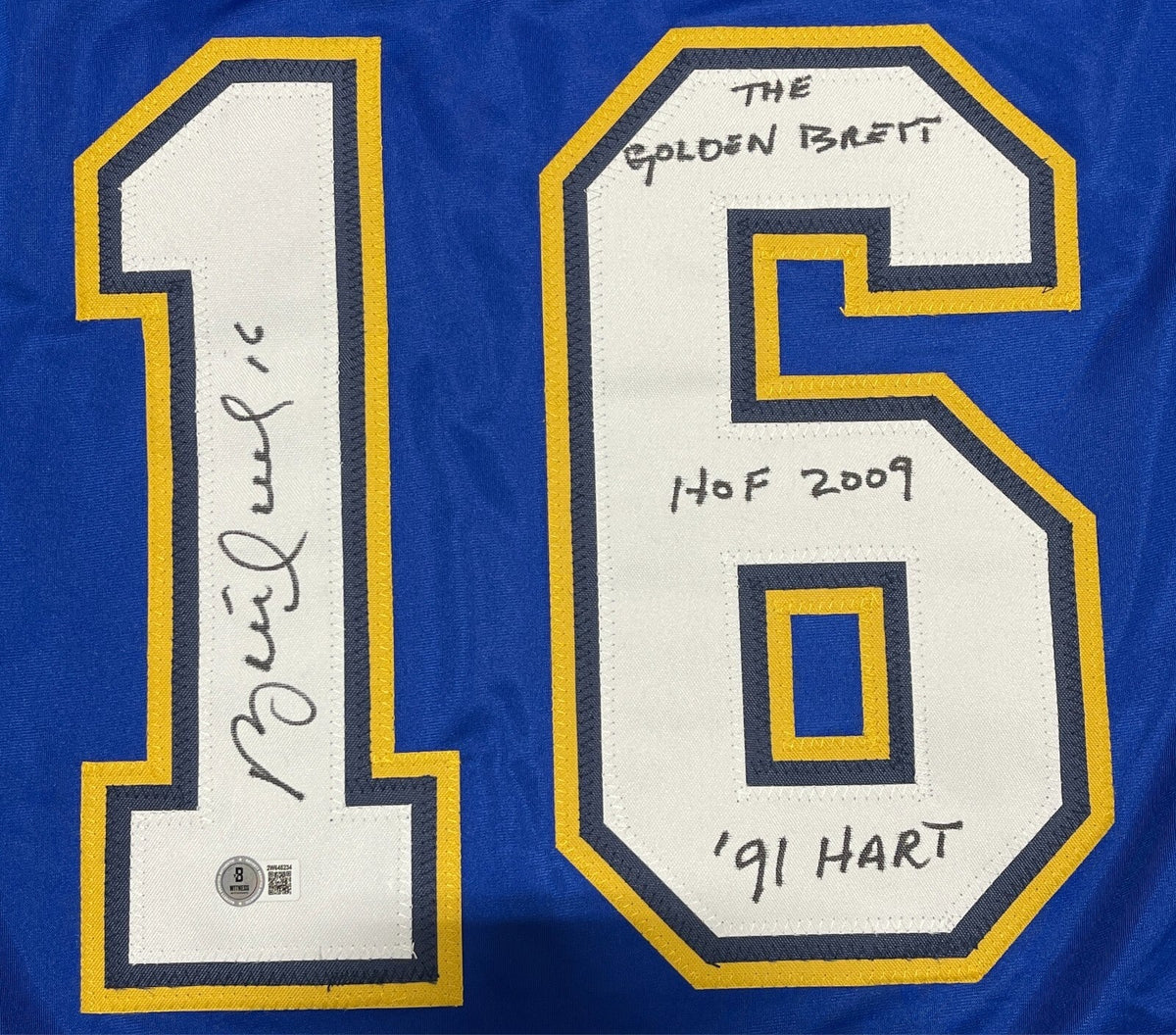 Brett Hull Signed Auto Blues Custom Jersey w/ 3 Insc Beckett Witness BAS COA