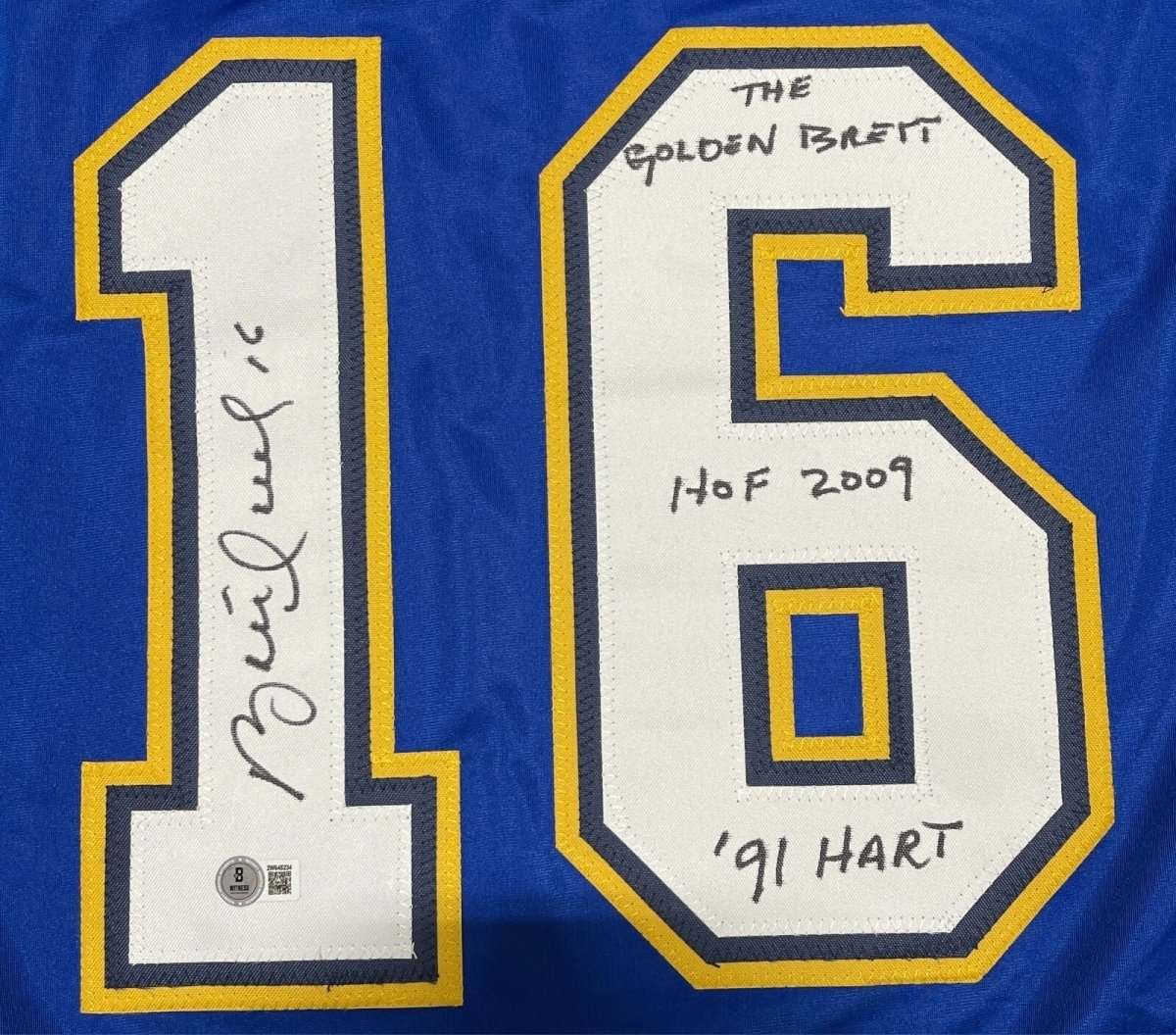 Brett Hull Signed Auto Blues Custom Jersey w/ 3 Insc Beckett Witness BAS COA