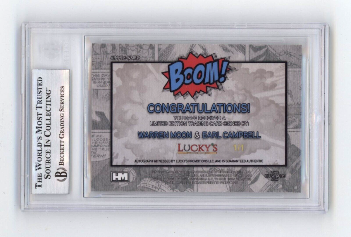 Warren Moon &amp; Earl Campbell 2024 Hits BOOM Super #1/1 Dual Signed BGS BAS Auto
