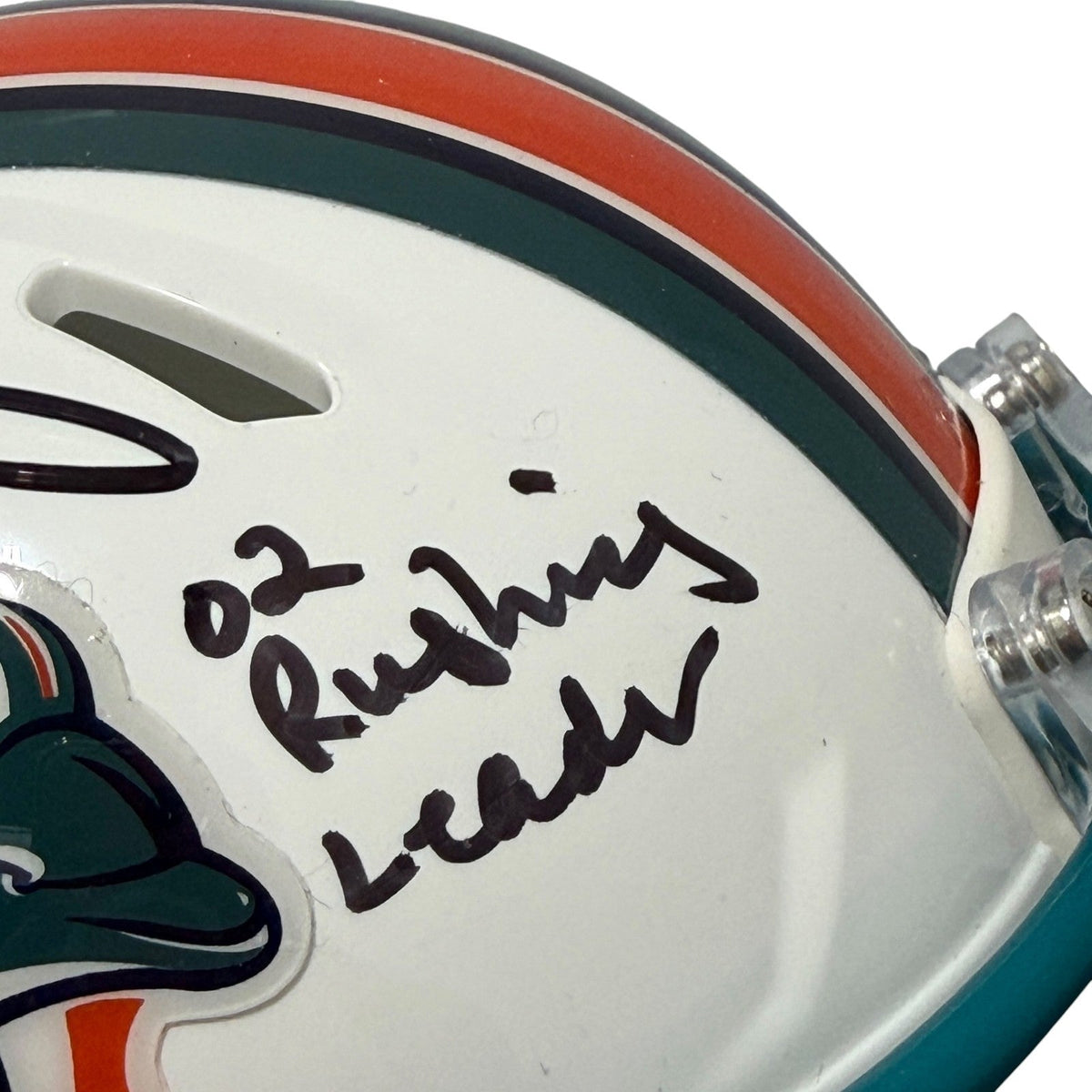 Ricky Williams Signed Dolphins TB Mini Helmet w/ 02 Rushing Leader JSA Wit COA