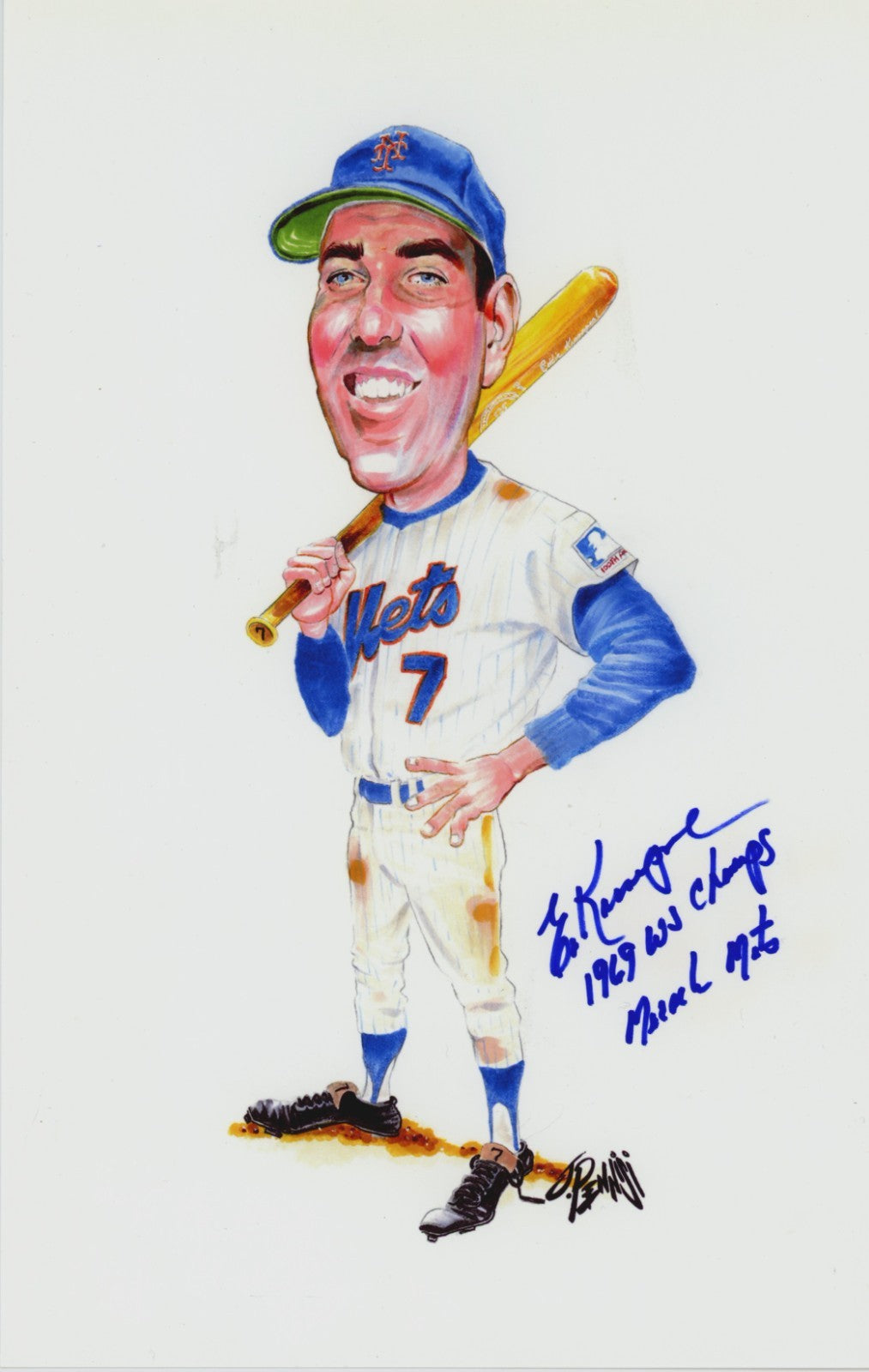 Ed Kranepool Signed 7x12 Lithograph Print w/ 1969 NL Champs LSCM COA NY Mets