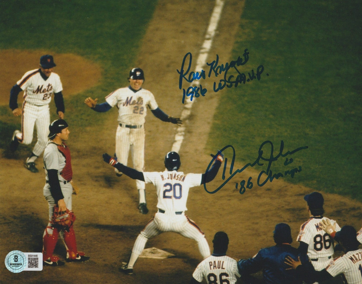 Ray Knight &amp; Howard Johnson Signed 1986 Mets 8x10 Photo w/ 2 Ins Beckett BAS COA