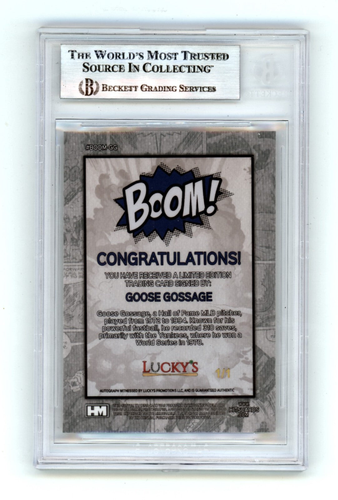 Goose Gossage 2024 Hits Memorabilia BOOM Gold #1/1 Signed BGS BAS Auto Yankees
