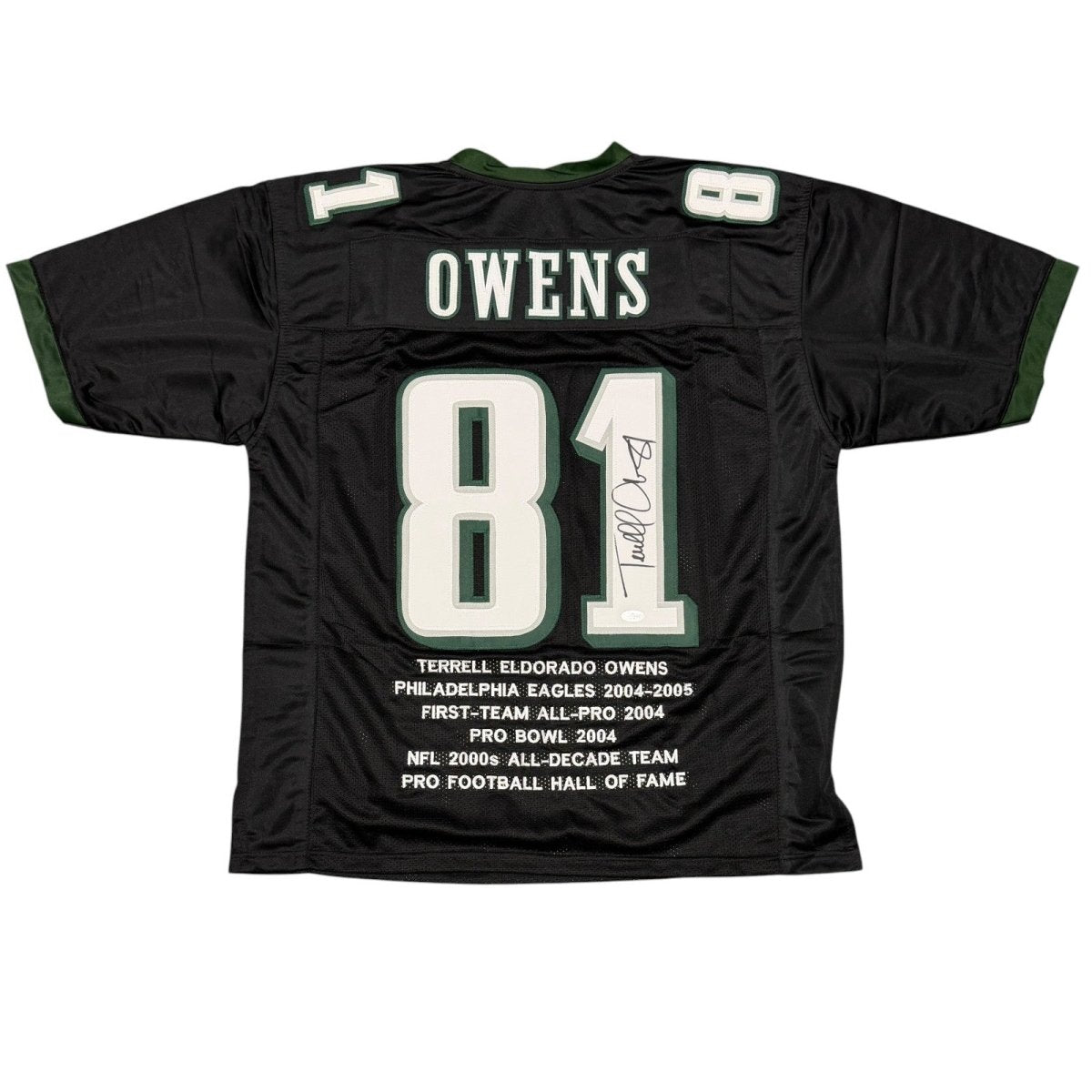 Terrell Owens Signed Autographed Philadelphia Eagles Stat Custom Jersey JSA COA