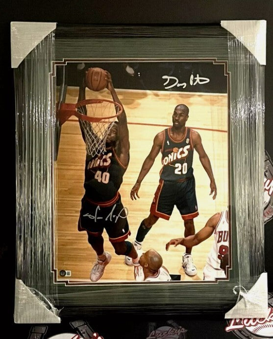Shawn Kemp &amp; Gary Payton Dual Signed Framed 16x20 Photo Beckett BAS COA