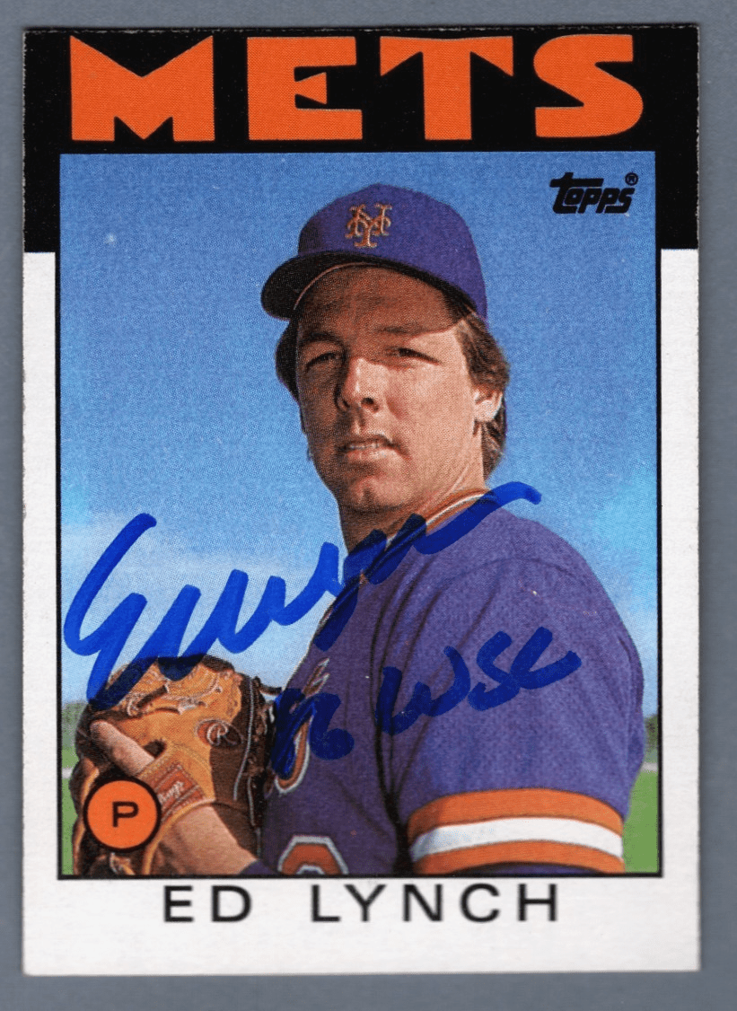 Ed Lynch Signed 1986 Topps #68 w/ 86 WSC LSCM COA New York Mets