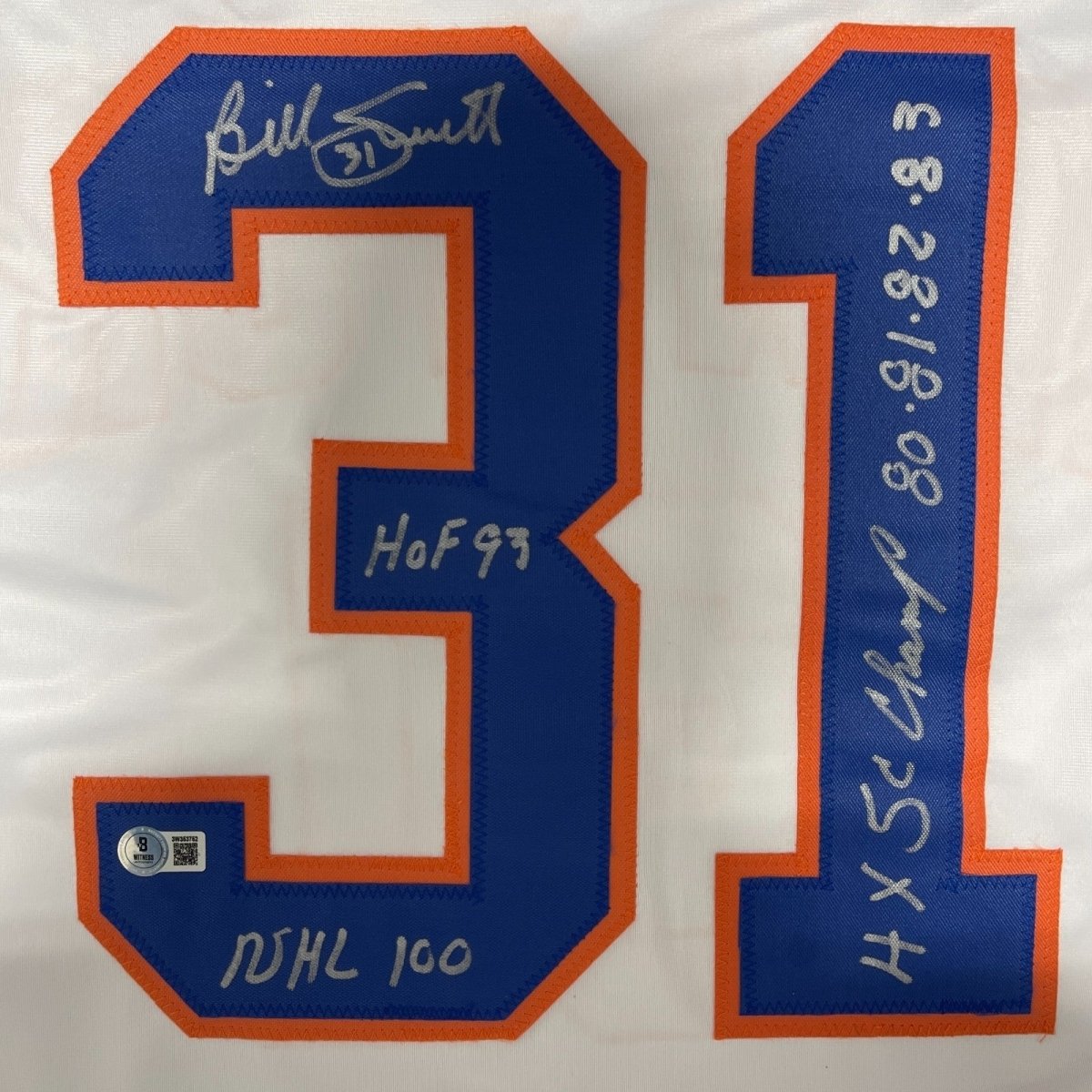 Billy Smith Signed New York Islanders Custom Jersey w/ 3 Ins Beckett Wit BAS COA