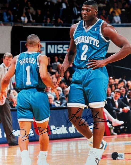 Muggsy Bogues &amp; Larry Johnson Signed Hornets 11x14 Photo Beckett BAS COA #2
