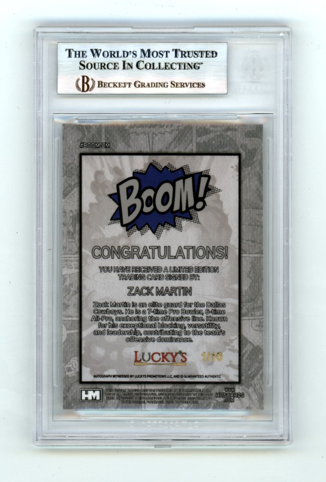 Zack Martin 2024 Hits Memorabilia BOOM Gold #/10 Signed BGS BAS Auto Cowboys