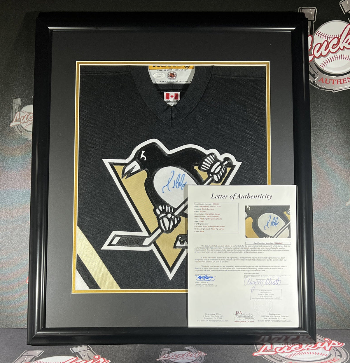 Mario Lemieux Signed Framed KOHO Jersey Pittsburgh Penguins JSA LOA