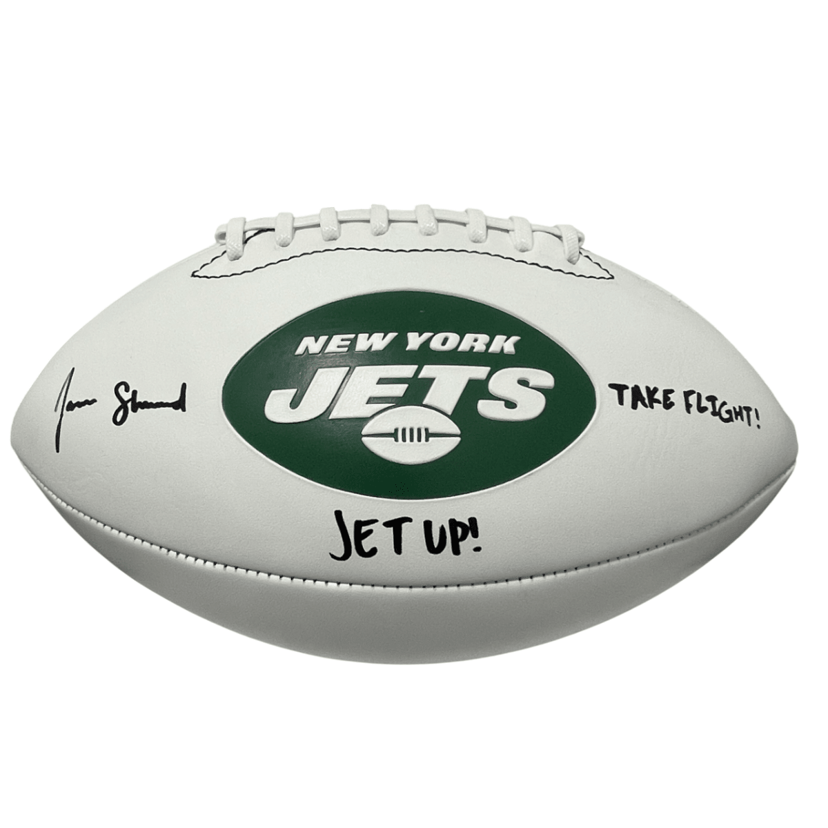 Jamien Sherwood Signed New York Jets White Football w/ 2x Ins Beckett W BAS COA