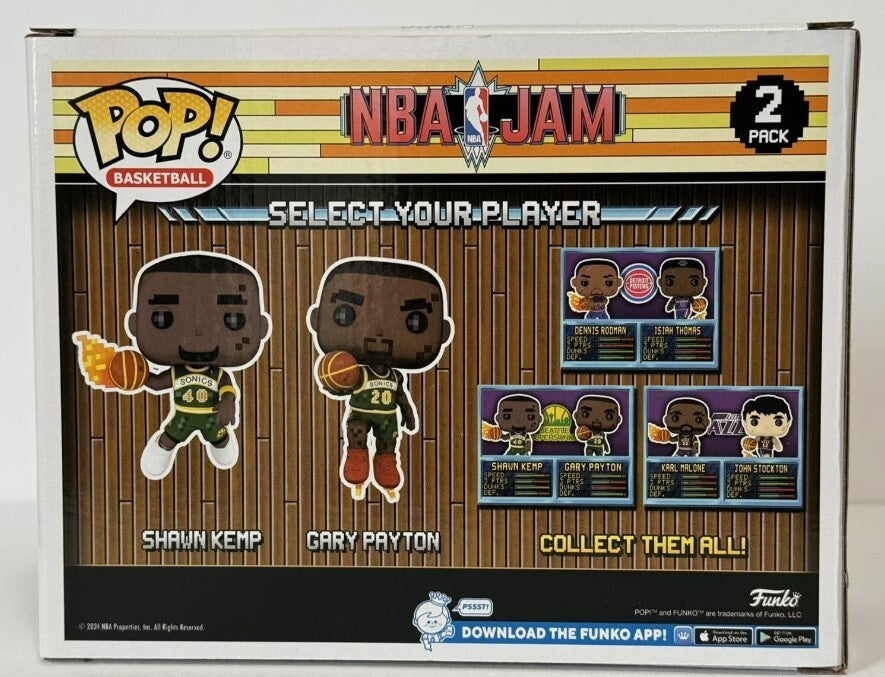 Gary Payton &amp; Shawn Kemp Signed Auto NBA JAM Funko Pop w/ Ins Beckett W BAS COA