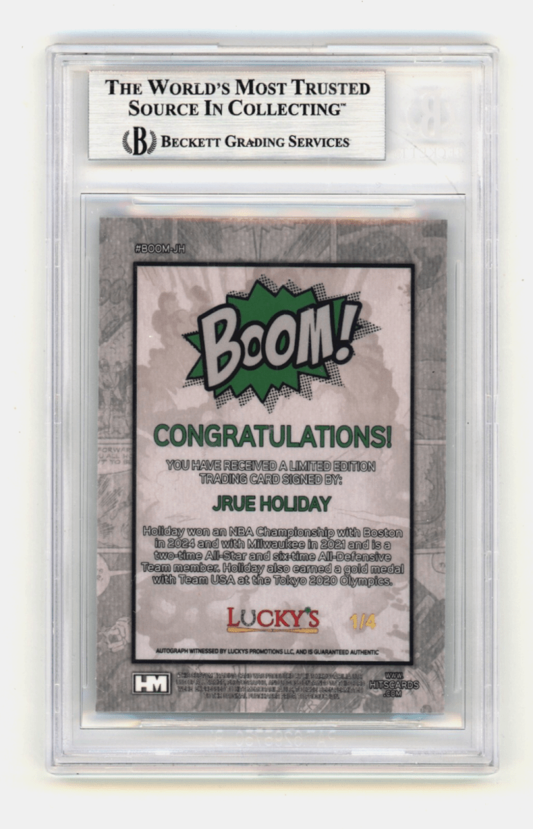 Jrue Holiday 2024 Hits Memorabilia BOOM Green /4 Signed BGS BAS Auto Boston