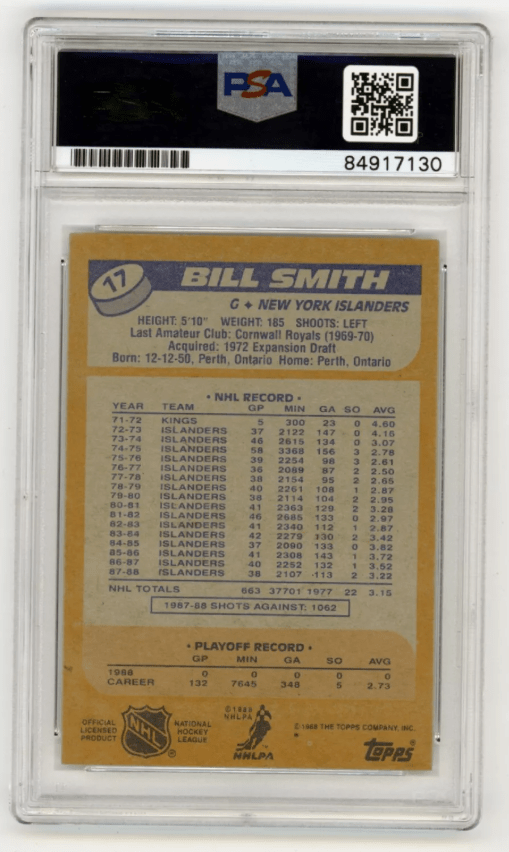 Billy Smith 1988-89 Topps #17 Signed PSA Authentic Auto Blue Islanders HOF