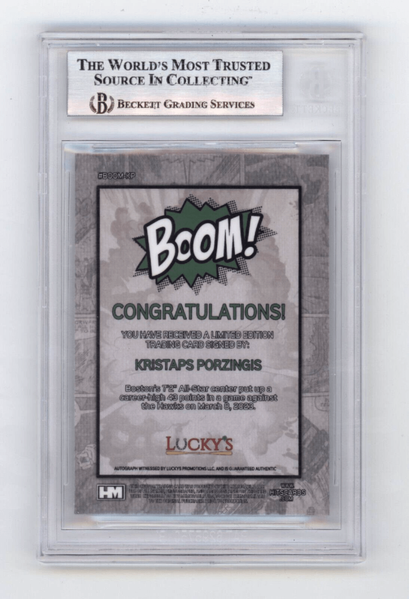 Kristaps Porzingis 2024 Hits Memorabilia BOOM Silver Signed BGS BAS Auto Celtics
