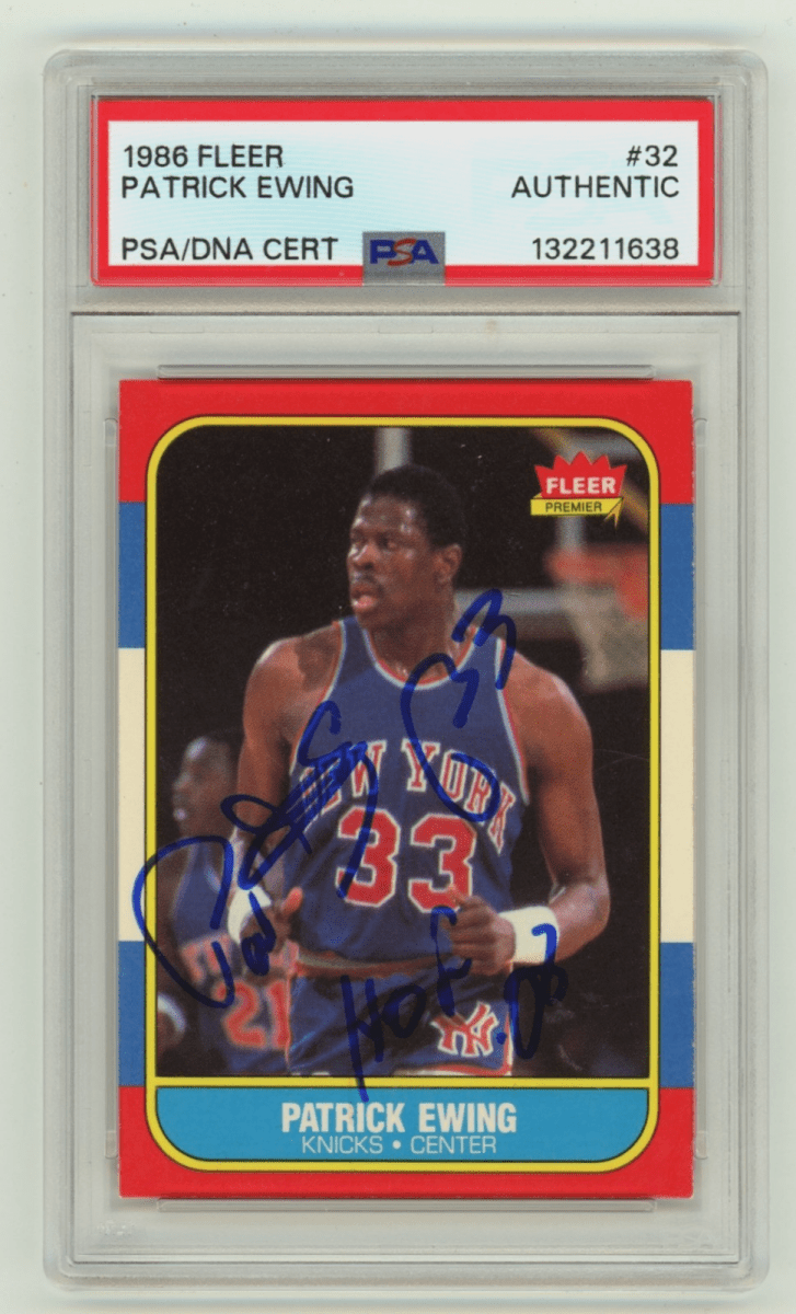 Patrick Ewing 1986-87 Fleer #32 Signed Rookie RC w/ HOF 08 Insc. PSA Auto Knicks