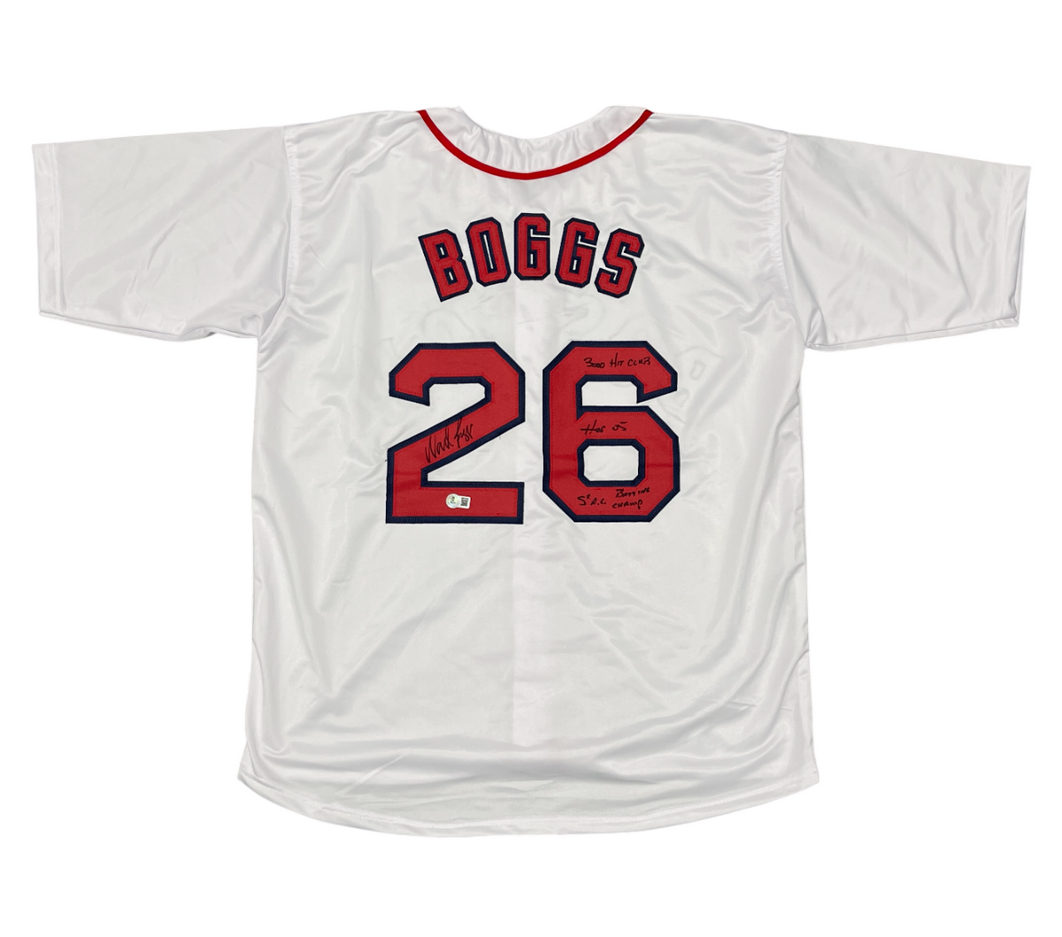 Wade Boggs Signed Boston Red Sox Custom Jersey w 3x Insc Beckett Witness BAS COA